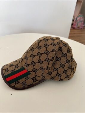 Gucci Brown GG Canvas Baseball Cap with Green and Red Web